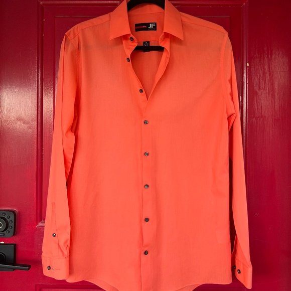 JF J Ferrar Orange Medium Long Sleeve Dress Shirt Fall Winter Business Office - Picture 1 of 5